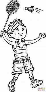 Badminton Coloring Playing Cartoon Clipart Boy Drawing Colouring Pages Outline Printable Children Clip Vector sketch template