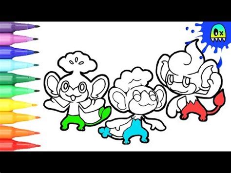 pokemon coloring pansage panpour  pansear coloring book fun