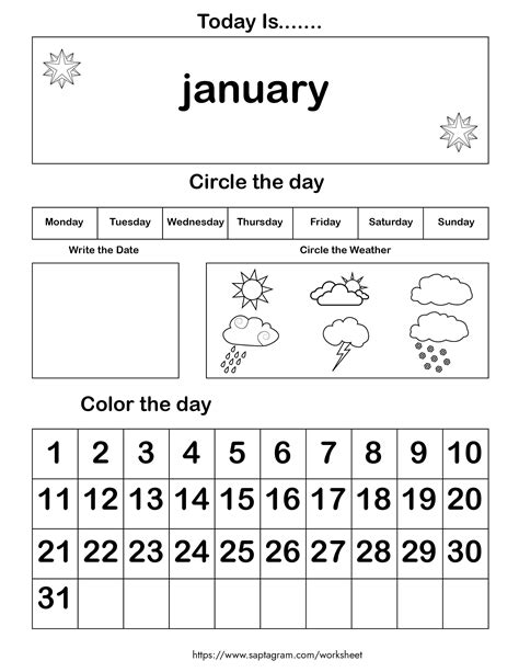 printable calendar worksheets