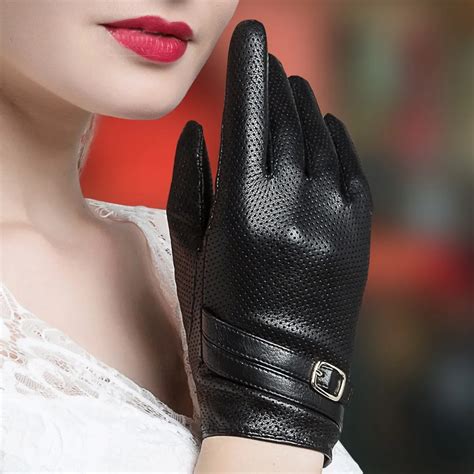 genuine leather women gloves female elegant black sheepskin