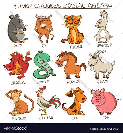 set isolated chinese zodiac animals signs vector image