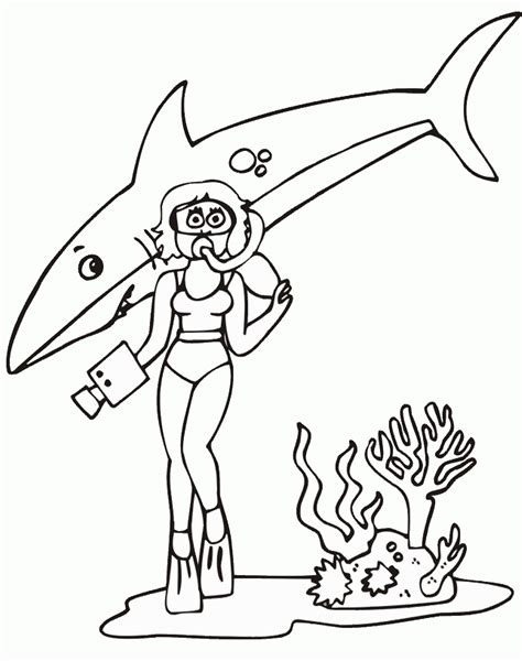 shark  diver cartoon coloring page shark coloring pages animal