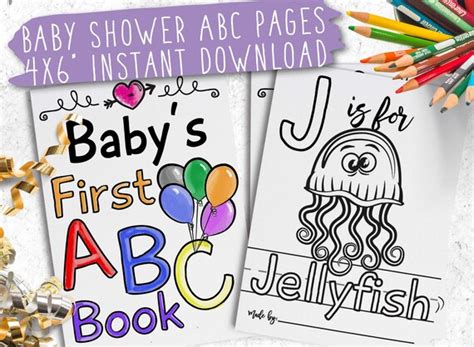 abc diy coloring pages baby shower activity alphabet cards etsy