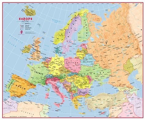 wall map europe topographic map  usa  states