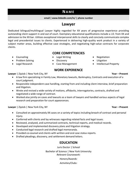 lawyer resume  guide  zipjob