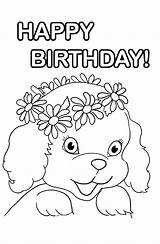 Birthday Coloring Puppy Happy Pages Color sketch template