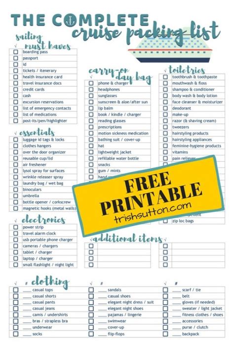 cruise packing list  printable complete cruise packing check list