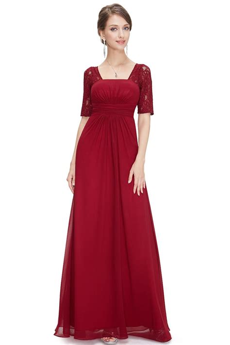 wine lace  chiffon  sleeve ruched maxi dress evening dresses  sleeves   prom