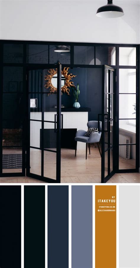 Black And Navy Blue Color Palette With Gold Accents For Home Decor I