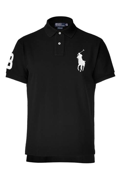 lyst polo ralph lauren black solid weathered mesh polo shirt  black