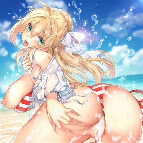 rule 34 after sex ahoge aimee emi areolae ass bare shoulders beach