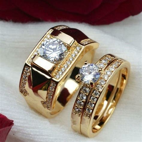 1pc 18k Gold Plated Stainless Steel Wedding Couple Ring