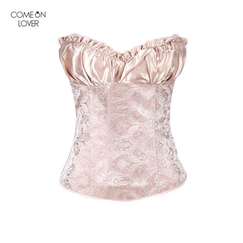 Comeonlover Women Satin Patchwork Corset Embroidery Overbust Clothing