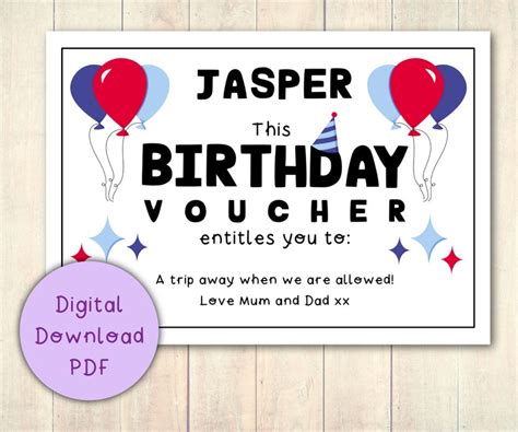 birthday gift voucher coupon printable digital   blue