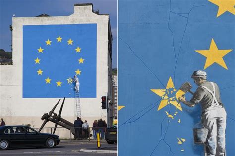 banksy confirms hes  huge brexit mural  appeared  side  building  dover uk