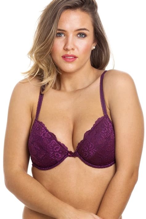 womens aubergine floral lace padded underwired bra