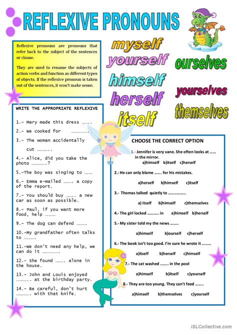 reflexive pronouns english esl worksheets