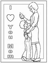 Coloring Pages Mothers Mother Son Mom Happy Hugging Printable Family Mamas sketch template