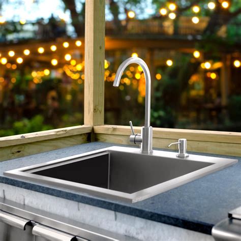 sonoma   outdoor rated stainless steel drop  sink  hotcold faucet outdoor kitchen