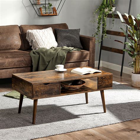 vasagle coffee table with storage drawer open compartment long legs