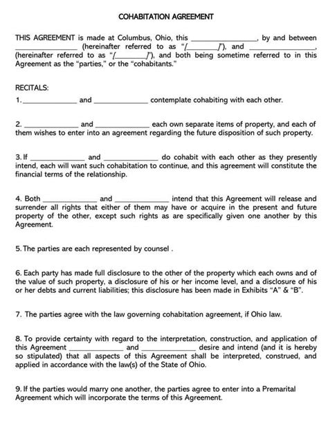 cohabitation agreement templates guide overview
