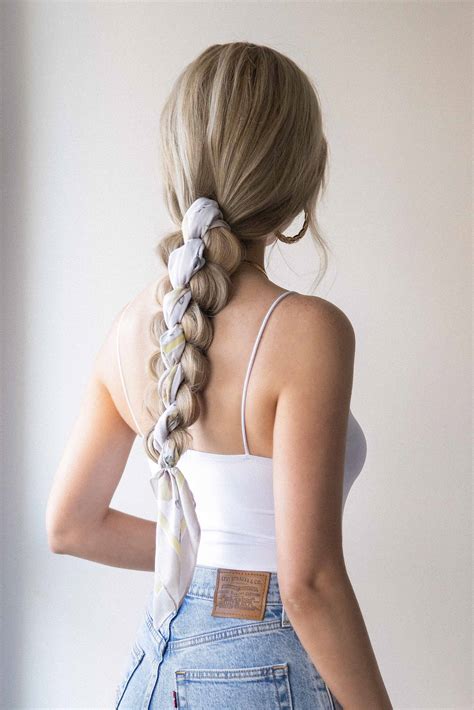 braided ponytail hairstyle tutorial  scarf alex gaboury