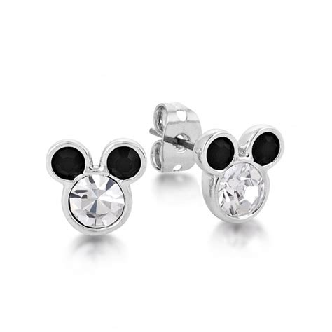 disney couture minnie mouse rocks white gold plated black crystal earrings crystal stud
