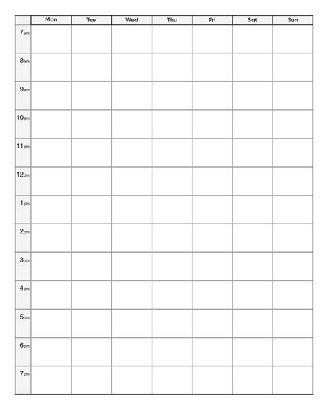 printable blank weekly time slots weekly calendar template