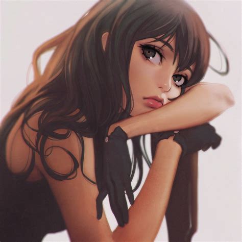 Wallpaper Model Long Hair Anime Glasses Black Hair