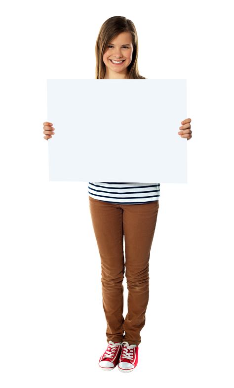 girl holding banner png image purepng  transparent cc png image library