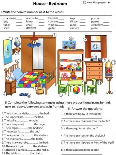 prepositions  place worksheet room english prepositions