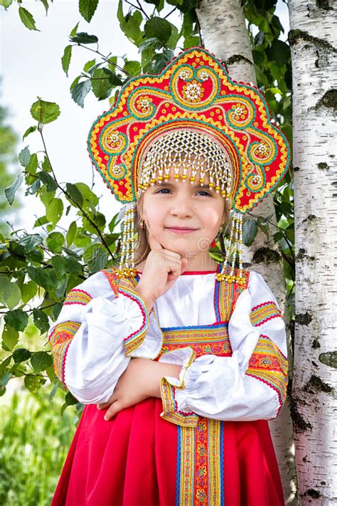 girl in russian national dress stock image image of elegant sits