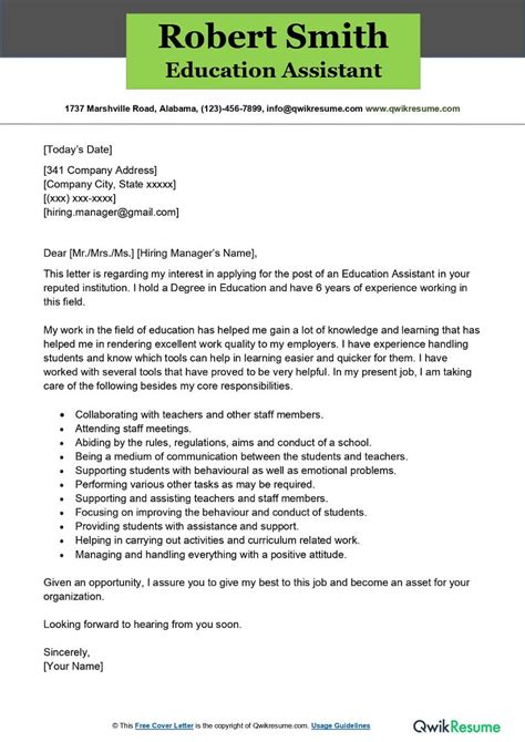 special  teaching assistant cover letter examples qwikresume