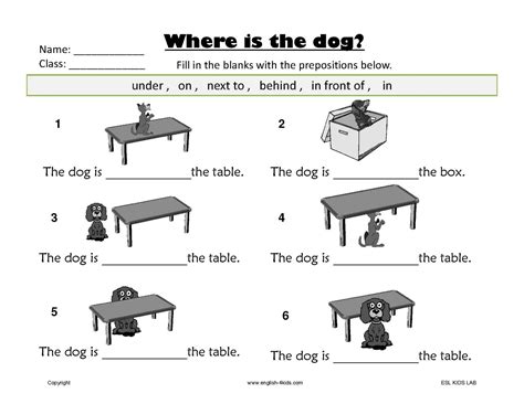 worksheets prepositions  place show  text