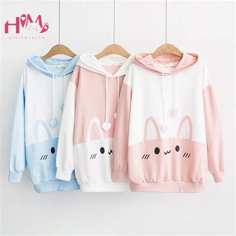 cute rabbit women white hoodie kawaii bunny ears graphic casual
