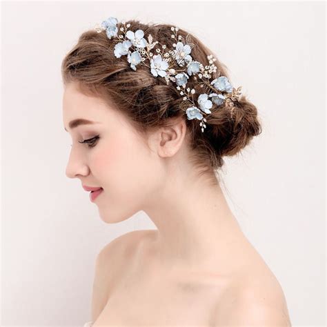 Blue Women Wedding Decoration Rhinestone Hair Clips For Girls Pearl