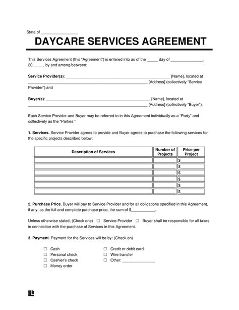 daycare contract template  word legal templates
