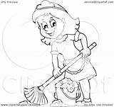 Mopping Maid Cartoon Clipart Lineart Illustration Happy Visekart Royalty Vector Clip sketch template