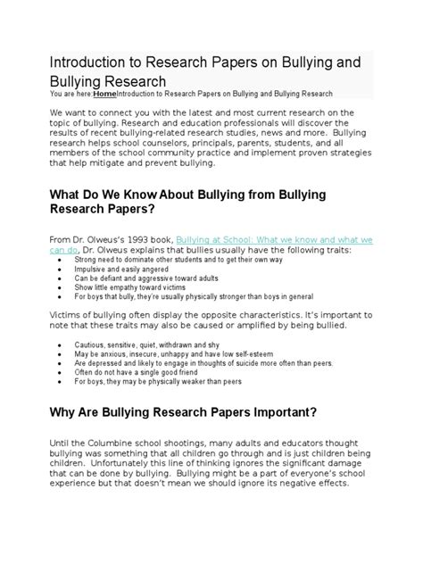 introduction  research papers  bullying  bullying researchdocx