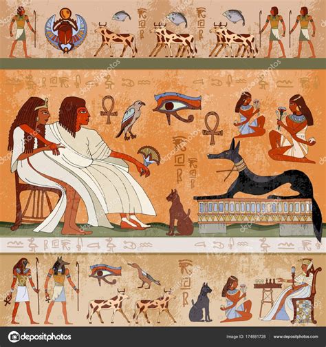 Ancient Egypt Scene Egyptian Gods And Pharaohs — Stock