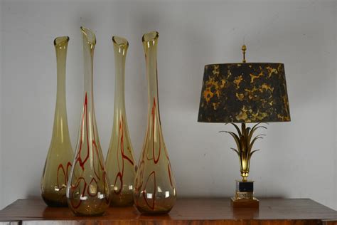 Mid Century Floor Vases Handblown Amber Glass 1960s Retro Station
