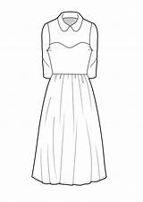 Dress Flat Fashion Drawing Drawings Sketches Collared Technical Flats Para Dresses Vestidos Croquis Desenhos Clothing Template Coloridos Illustrator Fáceis Desenhar sketch template