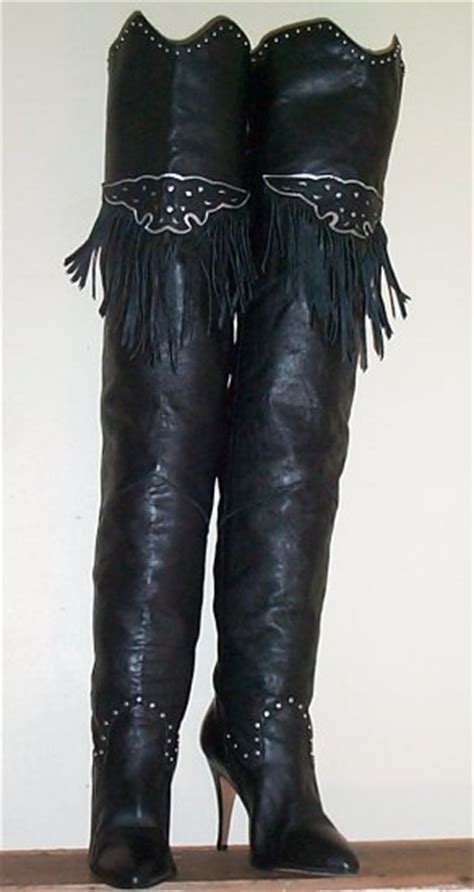 wild pair black leather fringe thigh high boots sz 8
