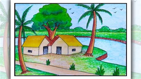 draw easy village scenery village scenery drawing youtube