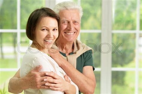 happy senior father with daughter at stock image colourbox