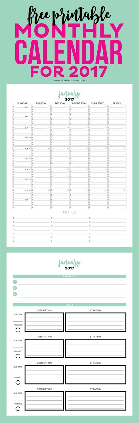 simple printable calendar  goal planner monthly planner