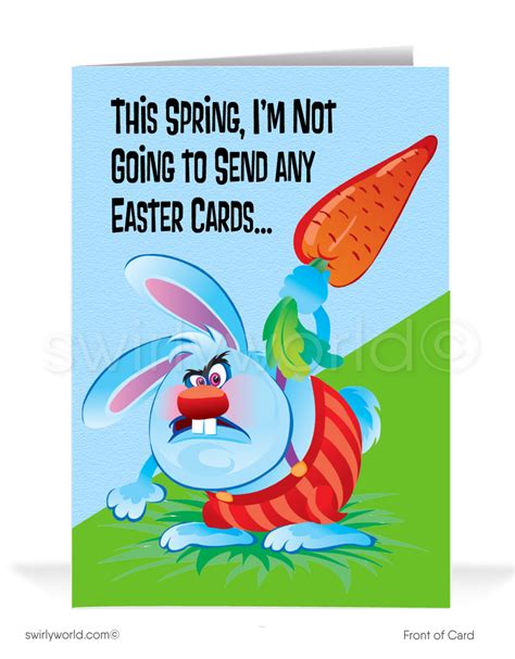 Humorous Funny Mean Easter Bunny Cards For Customers Swirly World Design
