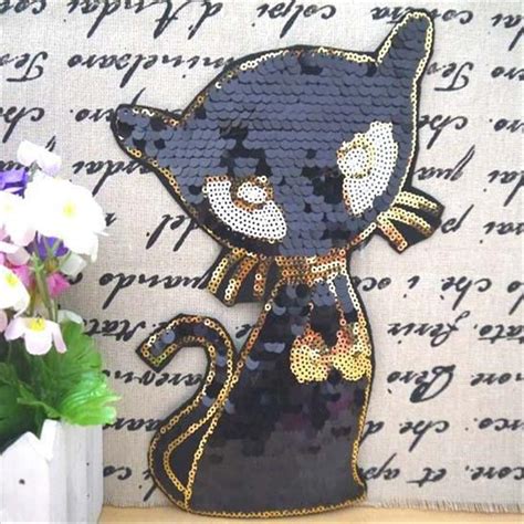 sequins patch sex black cat diy patches for clothes sew on embroidered