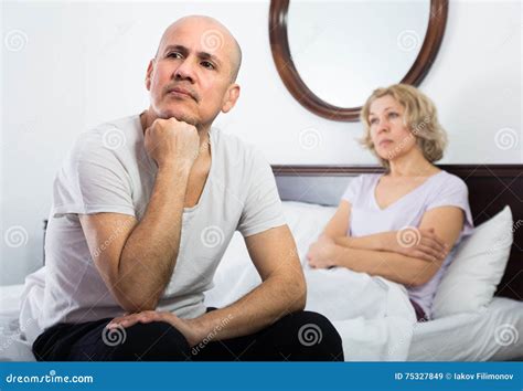 Mature Couple Having Quarrel In Bedroom Stock Image Image Of Person
