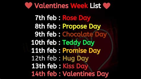 valentine week days list 2020 rose day hug day kiss day